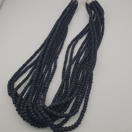 Antique African Style Dark Black Blue 5-6.6mm Glass Beads Necklace Strand