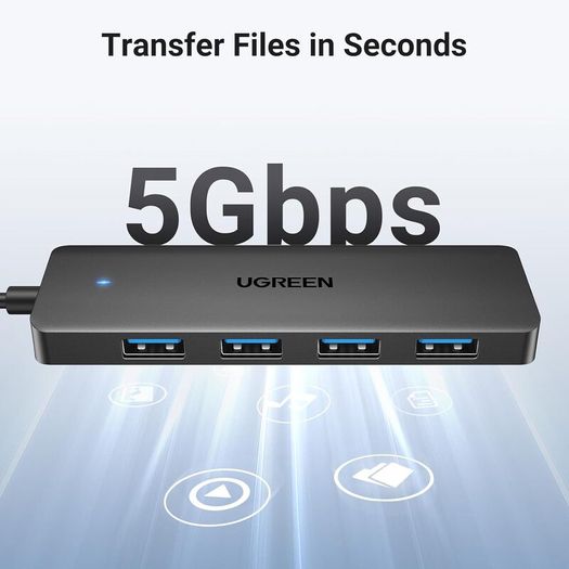 SB Hub 3.0, USB Splitter 4 Port Ultra Slim with 5Gbps Data Transfer, USB Extender for Mouse, Keyboard, Flash Drive, Card Reader, Printer, Compatible with Laptop, Desktop PC, Xbox, PS5, etc.