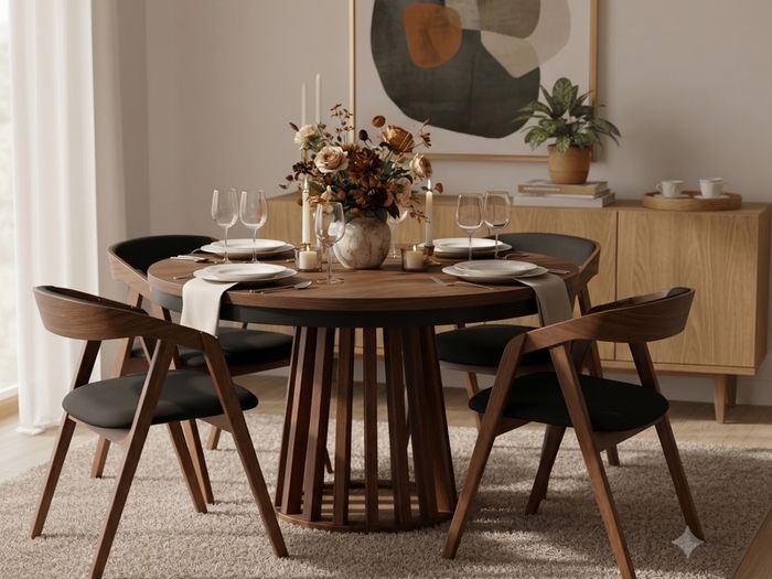 Tovo Dark Walnut Extendable Round Dining Table
