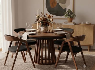 Tovo Dark Walnut Extendable Round Dining Table