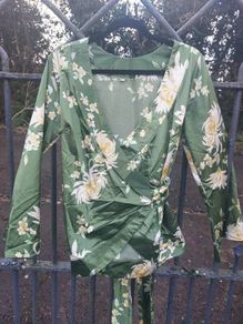 Olive green floral wrap around top (free post)
