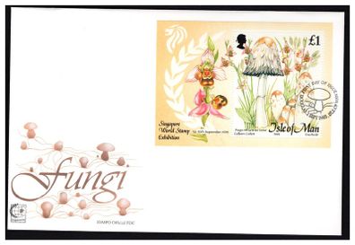 1995 Isle of Man Fungi Commemorative Stamp Miniature Sheet on First Day Cover (FDC)