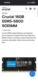 Crucial 16GB DDR5 sodimm 1.1v 5600