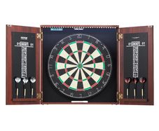 Dartboard and Cabinet Set, Ready-to-Play Bundle Official Size Dartboard Cabinet, Steel Tip Dart Hideaway Cabinet, Features LED Light
