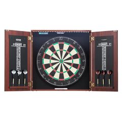 Dartboard and Cabinet Set, Ready-to-Play Bundle Official Size Dartboard Cabinet, Steel Tip Dart Hideaway Cabinet, Features LED Light