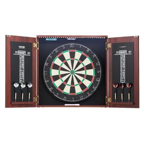 Dartboard and Cabinet Set, Ready-to-Play Bundle Official Size Dartboard Cabinet, Steel Tip Dart Hideaway Cabinet, Features LED Light