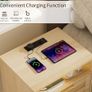 Set of 2 Bedside Table,Nightstand with Charging Station and LED Lights, Bedside Cabinets with 2 Rattan Drawers and Open Shelf,2pcs Side Tables for Modern Home,Natural Wood Image 4