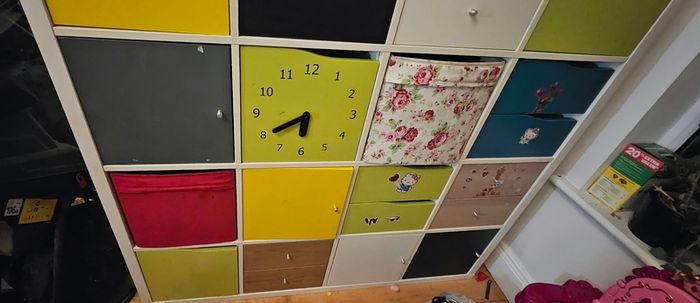 ikea kallax 4.4 cube shelving unit with inserts and drawers