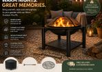 Fire Bowl with Spark Protection Cover Poker BBQ Round Diameter 55 cm Wood Shelf Steel Black Fire Pit Fire Basket Garden Patio Fireplace Grill