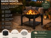 Fire Bowl with Spark Protection Cover Poker BBQ Round Diameter 55 cm Wood Shelf Steel Black Fire Pit Fire Basket Garden Patio Fireplace Grill