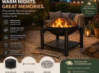 main image for ad Fire Bowl with Spark Protection Cover Poker BBQ Round Diameter 55 cm Wood Shelf Steel Black Fire Pit Fire Basket Garden Patio Fireplace Grill