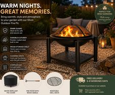 Fire Bowl with Spark Protection Cover Poker BBQ Round Diameter 55 cm Wood Shelf Steel Black Fire Pit Fire Basket Garden Patio Fireplace Grill