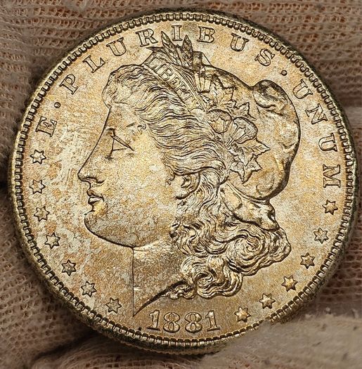USA United States Silver 1881 S Morgan Dollar Beautiful Uncirculated Lustrous Gold Toned