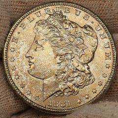 USA United States Silver 1881 S Morgan Dollar Beautiful Uncirculated Lustrous Gold Toned