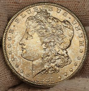 USA United States Silver 1881 S Morgan Dollar Beautiful Uncirculated Lustrous Gold Toned