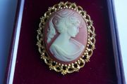 Vintage Cameo Carved  Gold tone Pin Brooch