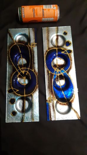 2 Turquoise/Blue Glass Tea/Night Light holders
