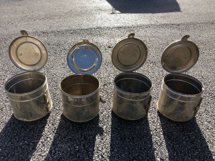 4 Vintage Stainless Steel Medical bins