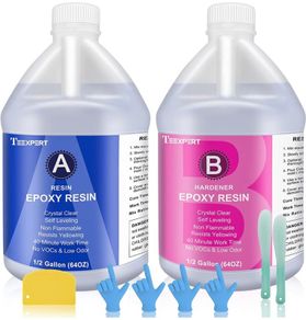 Epoxy Resin Crystal Clear Kit- 1 Gallon /128oz - Casting Resin for Jewellery DIY Art Craft Resin Coating Easy Cast Epoxy, with Sticks/Plastic Spreader/Graduated Cups/Pairs Gloves/Instructions (FREE POSTAGE)