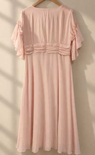 BNWT Boohoo Blush Pink Pleated Ruffle Midi Smock dress UK 16
