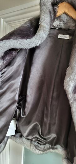 CALVIN KLEIN grey and black faux fur jacket - Sz M (Fit 10-14UK) - Bnwt Rrp 295 USD
