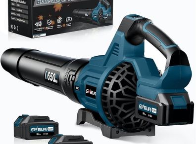 Cordless Electric Leaf Blower 18V 257km/h with 3 Speeds and 2 x 5.2Ah Batteries, Cordless Leaf Blower for Garden, Leaves, Dust and Snow Blue Battery