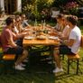 Wooden Folding Picnic Table and Bench Set with Backrests Seats 8 Image 3