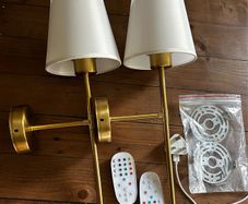 2 Brass Wall Lamps with Colour-Changing Rechargeable Bulbs (No Wiring Needed)