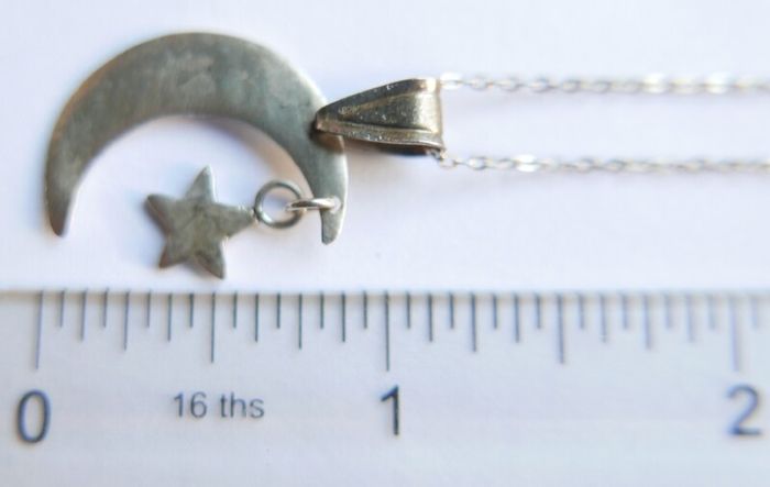 Vintage Sterling Silver 925 Half Moon and Star Necklace Pendant length 18" - 2,7g