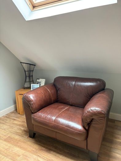 Brown leather sofa set - 3 seater,2 seater and armchair.