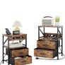 2 PCS Bedside Table with Power Strip, Bedside Cabinet with 2 Drawers, Bed Side Table for Bedroom, Night Stand, 2 AC Outlets, & 2 USB Ports, Side Table with Metal Frame, Rustic Brown Image 9