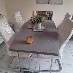 Modern Dining Table & 4 Velvet Chairs