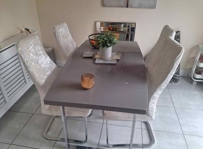 Modern Dining Table & 4 Velvet Chairs