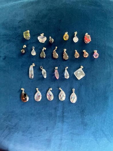 24 Vintage Faceted Crystal Pendants, Assorted Colours & Shapes, Jewellery Making Components