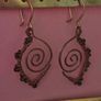 Copper Wire Earrings, Leaf Inspired Handmade spiral Dangles with Dark Beads Image 9