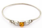 Vintage Silver, Natural Baltic Amber &amp; CZ Bangle