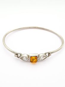 Vintage Silver, Natural Baltic Amber & CZ Bangle