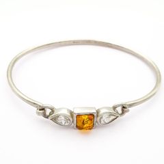 Vintage Silver, Natural Baltic Amber & CZ Bangle