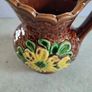Vintage small brown pitcher embossed yellow daisies daisy decorative Image 5