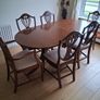 Dining Room Tables and chairs ( Six lovely soft cushion Mahogany chairs with adjustable Mahogany Dining room table. Image 2