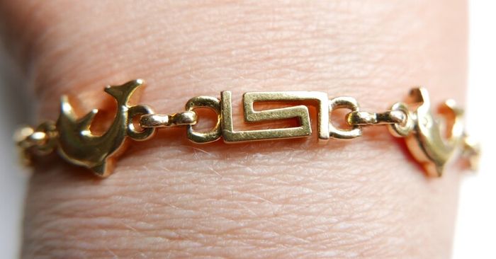 Vintage 24K GF Gold Filed Bracelet Bangle with Dolphins length 8" - 11,33g