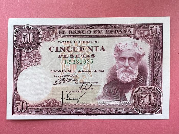 Spain  50 Pesetas  1951  Pick 141a. Scarce