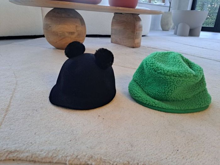 Girls Zara black ears hat and green bucket hat 5-8 bundle
