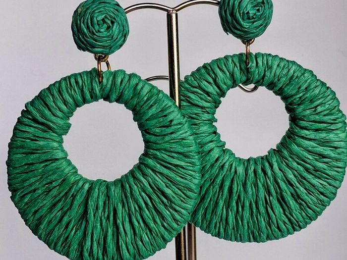 Grass Green Raffia Woven Stud Hollow Out Woven Hoop Earrings