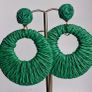 Grass Green Raffia Woven Stud Hollow Out Woven Hoop Earrings Image 7