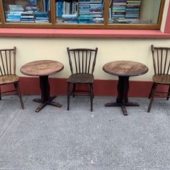 Sturdy Old Irish Country Chairs and two Vintage Round Tables suitable for cottage/pub