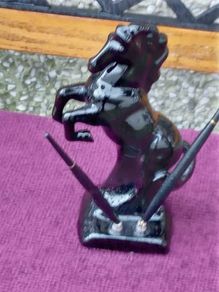 Vintage Black Glossy Horse with 2 Pens