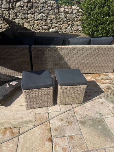 10 seater rattan garden set with dark navy cushions