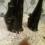 Pair Black Kitsch Mid Century Cat Spill Vases Figurines Image 7