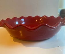 Emile Henry French Ceramic Artisan  apple Embossed Ruffled Pie Dish